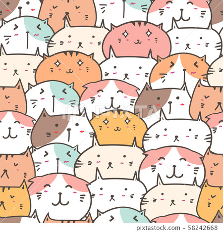 Cute cat seamless pattern background. Vector illustration. Cute cat seamless pattern background. Vector illustration. 58242668