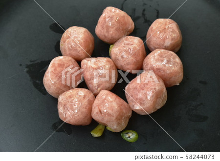 fermenting minced pork with slice chili Thai sausage on plate fermenting minced pork with slice chili Thai sausage on plate 58244073