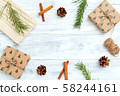 Christmas composition. Christmas decoration on white wooden background 58244161