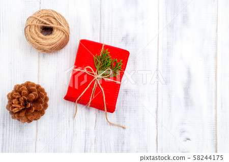 Christmas composition. Christmas decoration on wooden background 58244175
