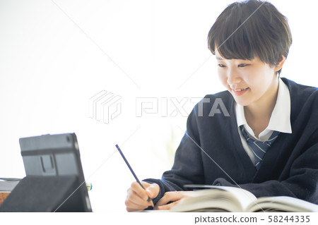High school student tablet online class High school student tablet online class 58244335