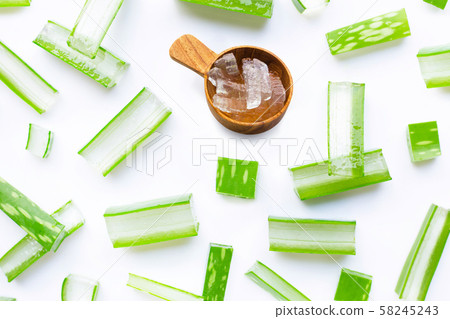 Aloe vera gel on white. Aloe vera is a popular Aloe vera gel on white. Aloe vera is a popular 58245243