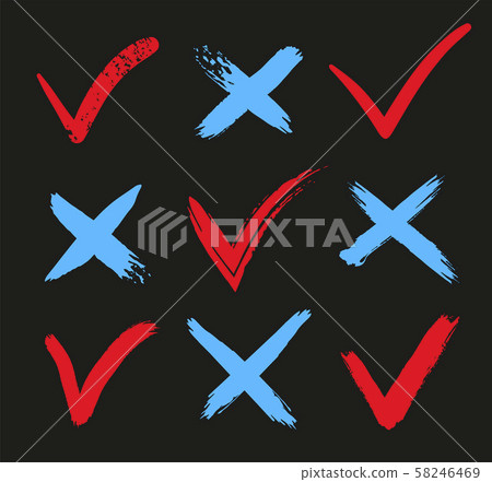 Check mark OK and X icons. YES or NO accept and decline symbol. Check mark OK and X icons. YES or NO accept and decline symbol. 58246469