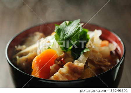 Miso soup with pork and vegetables  58246801
