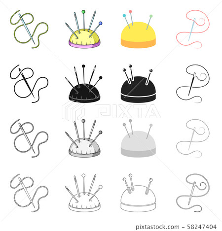Vector illustration of pin and sewing logo. Collection of pin and sketch stock symbol for web. 58247404