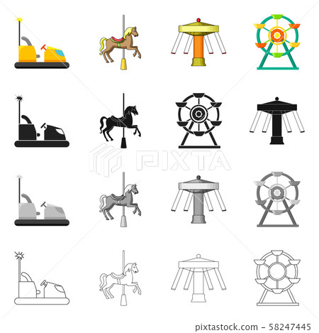 Vector illustration of fun and horse sign. Collection of fun and circus stock symbol for web. Vector illustration of fun and horse sign. Collection of fun and circus stock symbol for web. 58247445