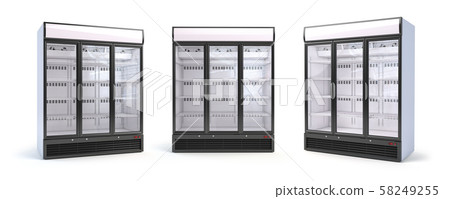 Set of empty showcase refrigerators in the grocery Set of empty showcase refrigerators in the grocery 58249255