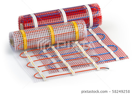 Mat electric floor heating system isolated on 58249258