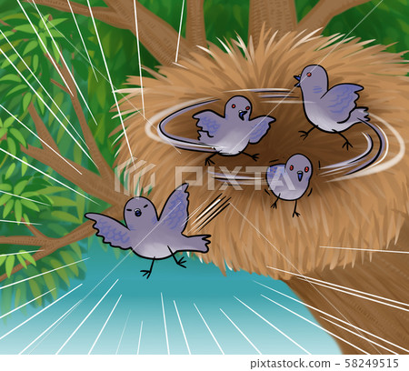 A young bird trying to nest on a tree (challenge spirit) 58249515