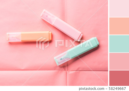 Pastel highlighters on pastel pink. Color swatch Pastel highlighters on pastel pink. Color swatch 58249667