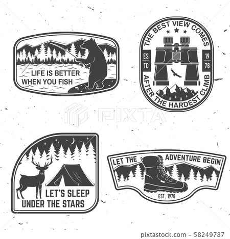 Set of outdoor adventure quotes symbol. Concept for shirt or logo, print, stamp or tee. Vintage Set of outdoor adventure quotes symbol. Concept for shirt or logo, print, stamp or tee. Vintage 58249787
