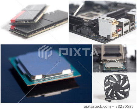 Collage of personal computer components. 58250583