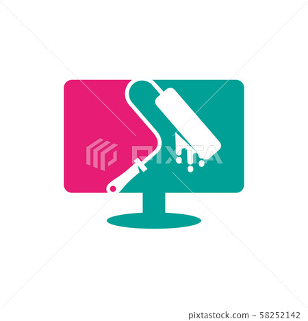Brush Painter Computer logo design Painting - Stock Illustration ...