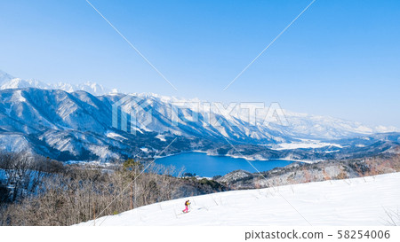 Lake Aoki and the Northern Alps viewed from Omachi City 58254006