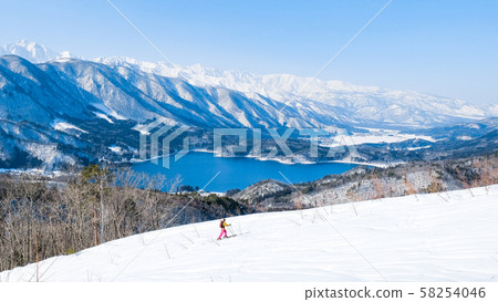 Lake Aoki and the Northern Alps viewed from Omachi City Lake Aoki and the Northern Alps viewed from Omachi City 58254046