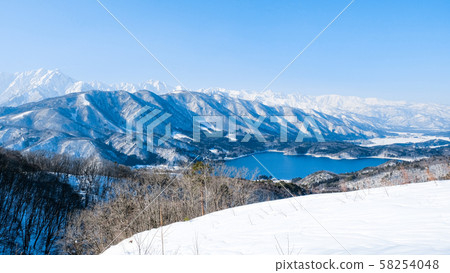Lake Aoki and the Northern Alps viewed from Omachi City Lake Aoki and the Northern Alps viewed from Omachi City 58254048