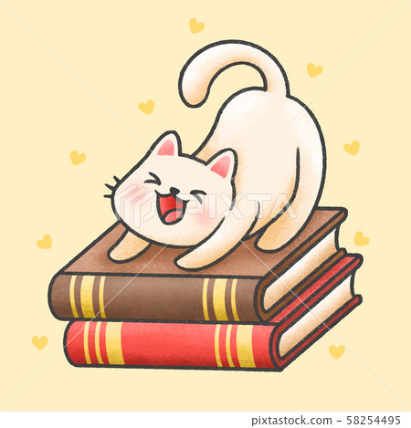 Cute cat sitting on a pile of books 58254495