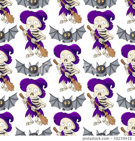 Happy Halloween vector seamless pattern with scary witches and bats 58259418