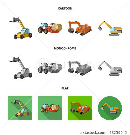 Vector design of front and excavator symbol. Set of front and bucket stock vector illustration. 58259943