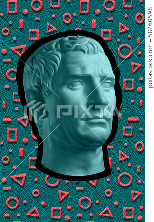 Contemporary art concept collage with antique statue head in a surreal style. Modern unusual art. Contemporary art concept collage with antique statue head in a surreal style. Modern unusual art. 58260598