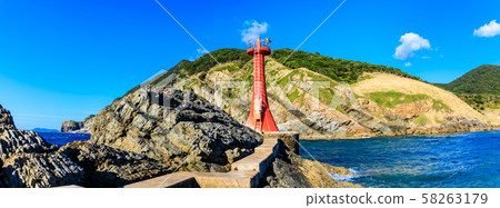 Red Lighthouse (Tamanoura Port Sandbank Lighthouse) Panorama [Goto City, Nagasaki Prefecture] 58263179