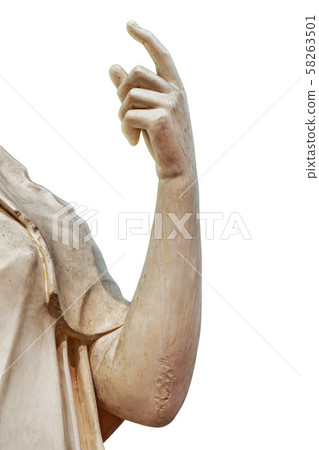 Stone statue detail of human hand isolated on white background by clipping path Stone statue detail of human hand isolated on white background by clipping path 58263501