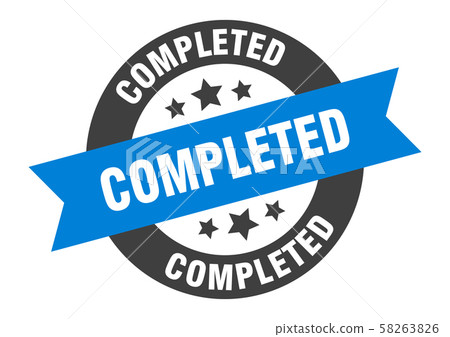 completed sign. completed blue-black round ribbon - Stock Illustration ...