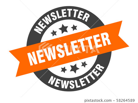 newsletter sign. newsletter orange-black round 58264589