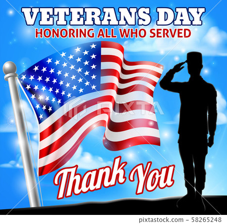 Saluting Soldier Veterans Day American Flag 58265248