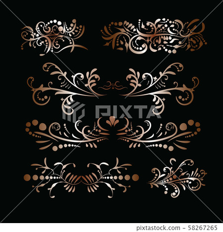 Victorian set of golden ornate page decor elements - Stock Illustration ...