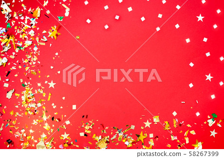 Red Christmas background , holiday concept. Place for text. Flat lay. Red Christmas background , holiday concept. Place for text. Flat lay. 58267399