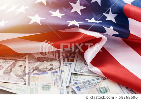 USA national flag and the currency usd money 58268690
