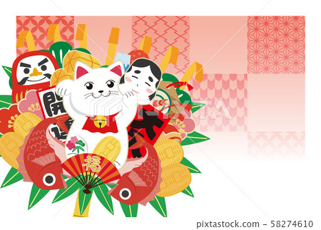 New Year's card material New Year's card Japanese pattern Japanese style gifts Rake beckoning cat 58274610