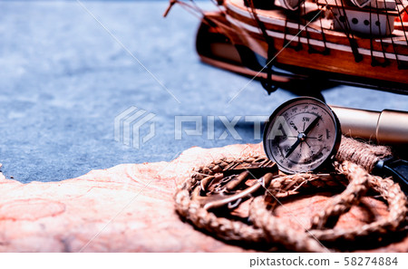 Columbus Day. Pirates and treasure with worldmap 58274884