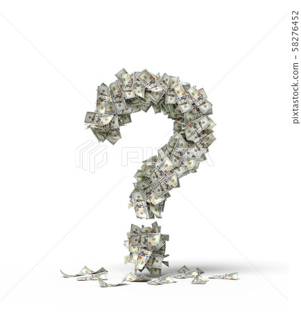 3d rendering of question mark made up of dollar banknotes 3d rendering of question mark made up of dollar banknotes 58276452