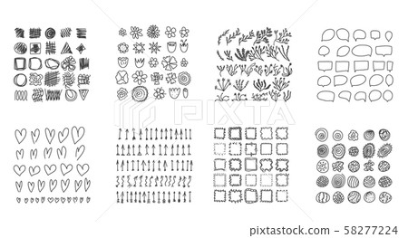 Set of doodle icon. Hand drawn illustration. Set of doodle icon. Hand drawn illustration. 58277224