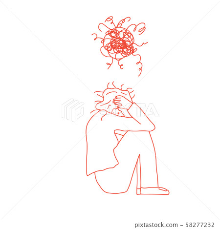 Mental disoder. Woman sitting on the floor. Mental disoder. Woman sitting on the floor. 58277232