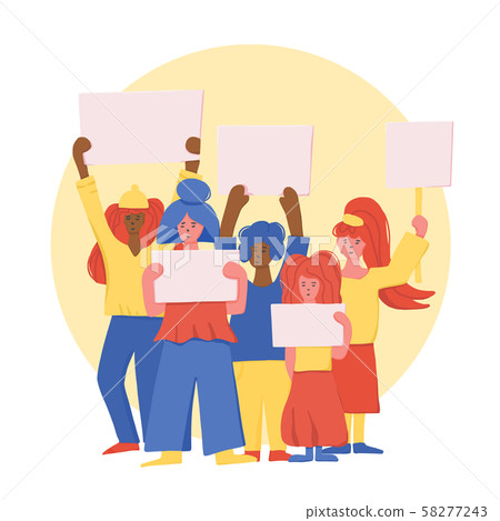 Group of young woman holding banners blanks. Group of young woman holding banners blanks. 58277243