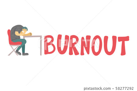 Burnout concept. Vector person at the table. Burnout concept. Vector person at the table. 58277292