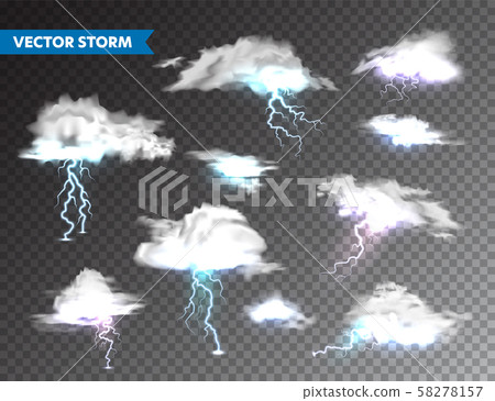 Realistic clouds with lightning set on... - Stock Illustration ...