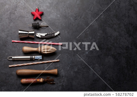 Set of bar tools on stone table Set of bar tools on stone table 58278702