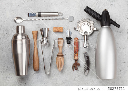 Cocktail utensils. Set of bar tools Cocktail utensils. Set of bar tools 58278731