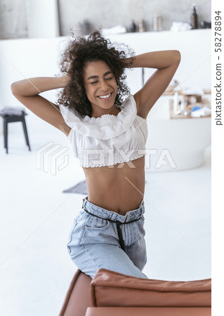 Woman being happy early in the morning Woman being happy early in the morning 58278894