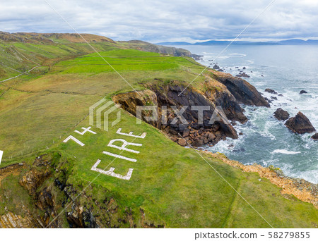 Aerial view of the Wild Atlantic Coastline by Maghery, Dungloe - County Donegal - Ireland. 58279855
