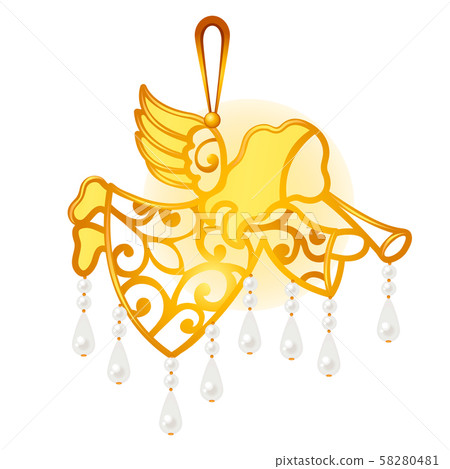 Sketch with Christmas tree decorations form of flying angel isolated on white background. Colorful 58280481