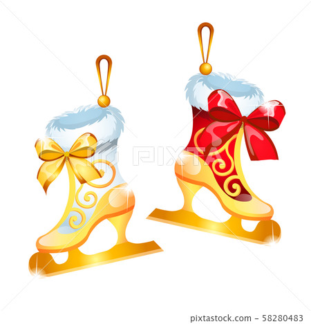 Sketch with Christmas tree decorations different forms isolated on white background. Colorful 58280483
