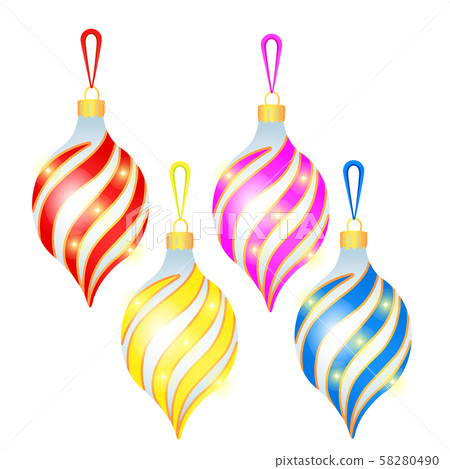 Sketch with Christmas tree decorations different forms isolated on white background. Colorful Sketch with Christmas tree decorations different forms isolated on white background. Colorful 58280490