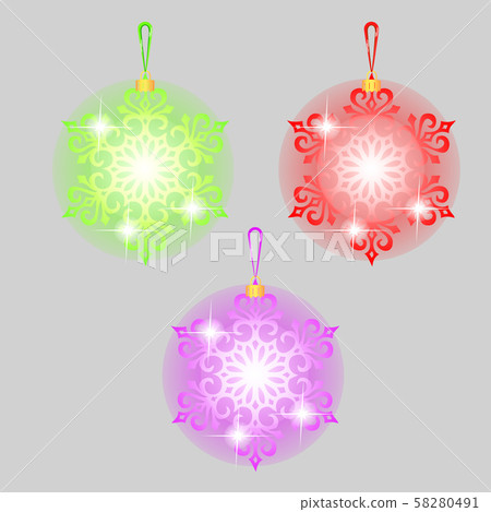 Sketch with Christmas tree decorations form of snowflakes isolated on grey background. Colorful Sketch with Christmas tree decorations form of snowflakes isolated on grey background. Colorful 58280491