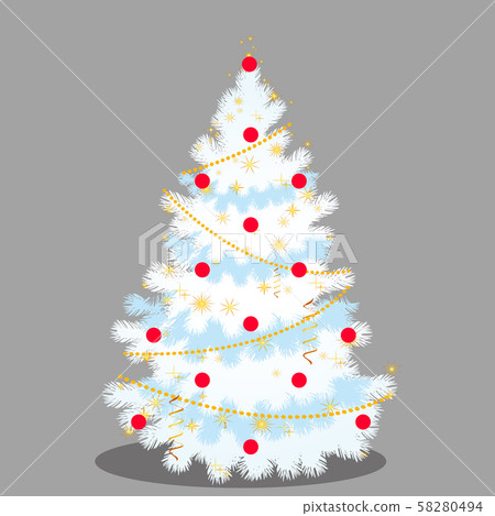 White Christmas tree with beads, baubles, sparkling flecks isolated on grey background. Sample of White Christmas tree with beads, baubles, sparkling flecks isolated on grey background. Sample of 58280494