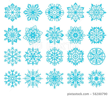 Snowflakes. Winter christmas flake snowflake design set, frozen ornament of snowfall, holiday 58280790